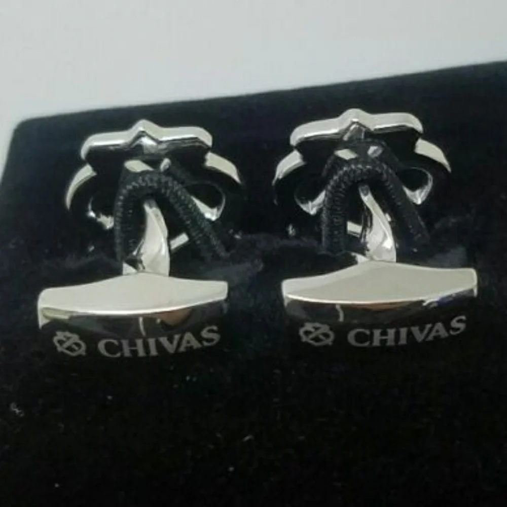 Silver Chivas Scotch Whisky logo men's Cuff Links